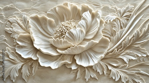 Elegant 3D Floral Pattern Intricate Beige Flower Wall Art Texture