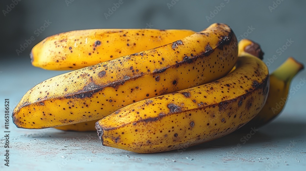 Overripe bananas with brown spots on a blue surface. Overripe bananas with brown spots on a blue surface.