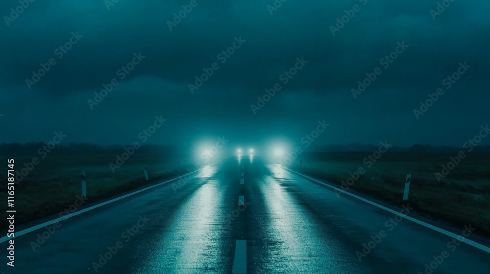 Night Road Headlights Fog Dark Mysterious Highway Asphalt Travel Journey Cinematic Landscape Wet Night Road Headlights Fog Dark Mysterious Highway Asphalt Travel Journey Cinematic Landscape Wet