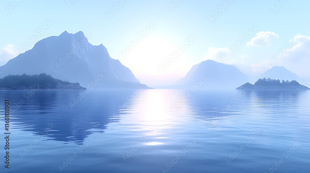 Serene Mountain Lake Peaceful Sunrise Landscape Serene Mountain Lake Peaceful Sunrise Landscape