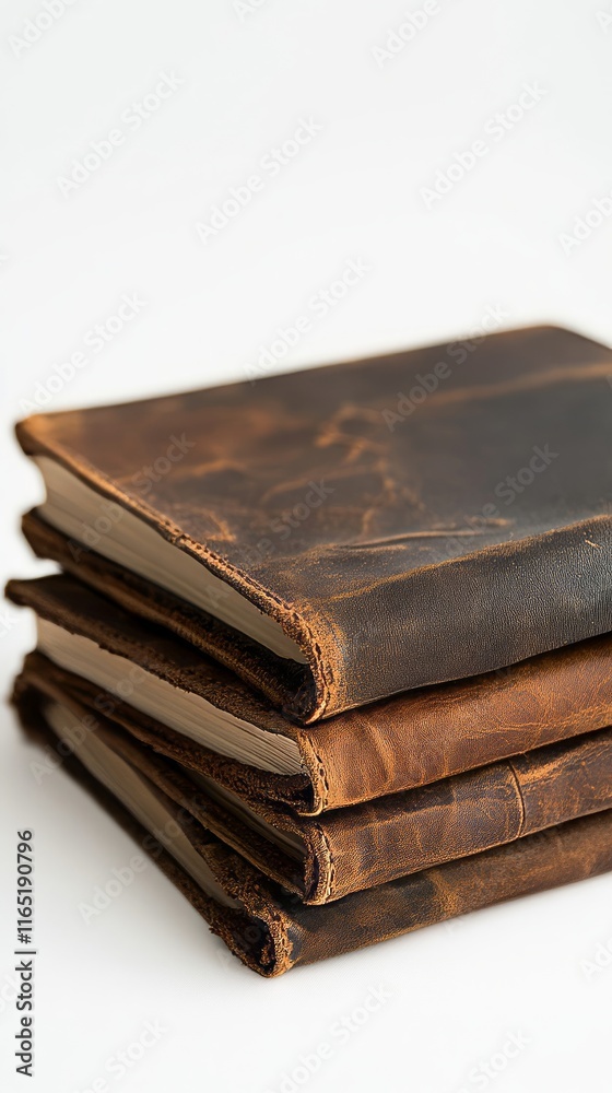 A Stack of Exquisite Brown Leather Books, a Timeless Collection of Journals and Notebooks A Stack of Exquisite Brown Leather Books, a Timeless Collection of Journals and Notebooks