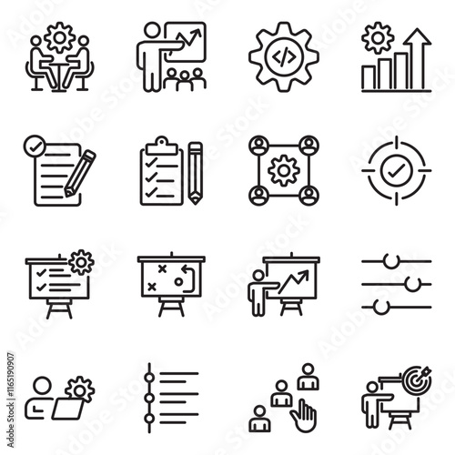 Action plan set of web icons in line style. Strategy action planning icons for web and mobile app. Containing strategy, analysis, planning, strategy, analysis, tasks, goal