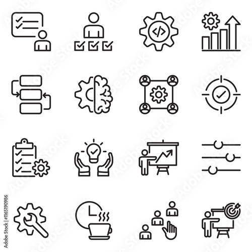 Action plan set of web icons in line style. Strategy action planning icons for web and mobile app. Containing strategy, analysis, planning, strategy, analysis, tasks, goal, implementation