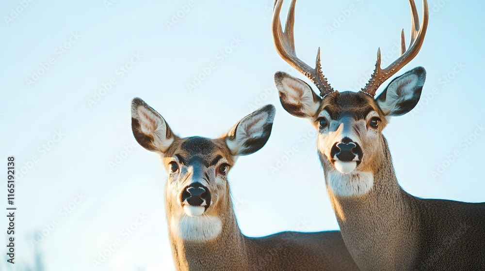 Obraz premium Two Deer Pose Against A Clear Blue Sky