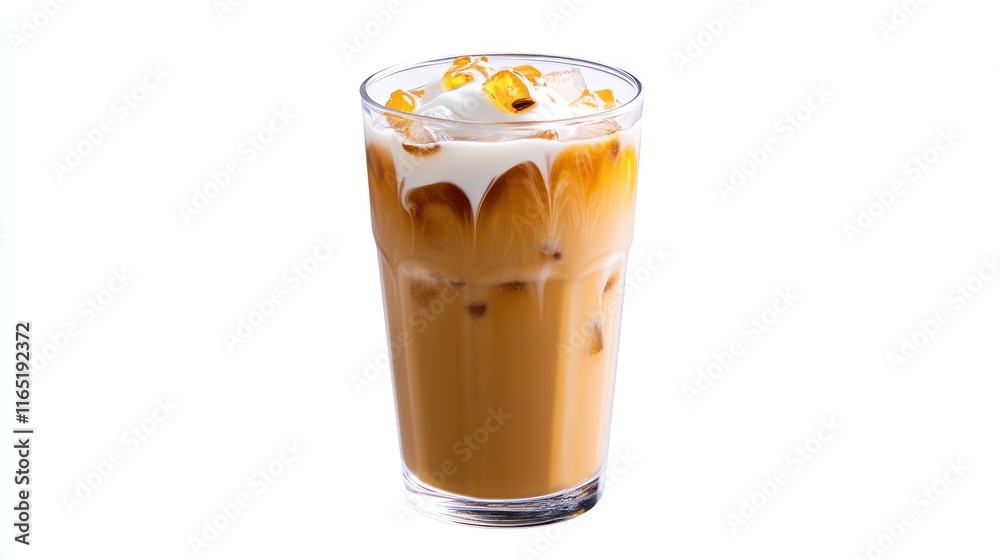 A refreshing iced coffee drink with cream and ice cubes. A refreshing iced coffee drink with cream and ice cubes.