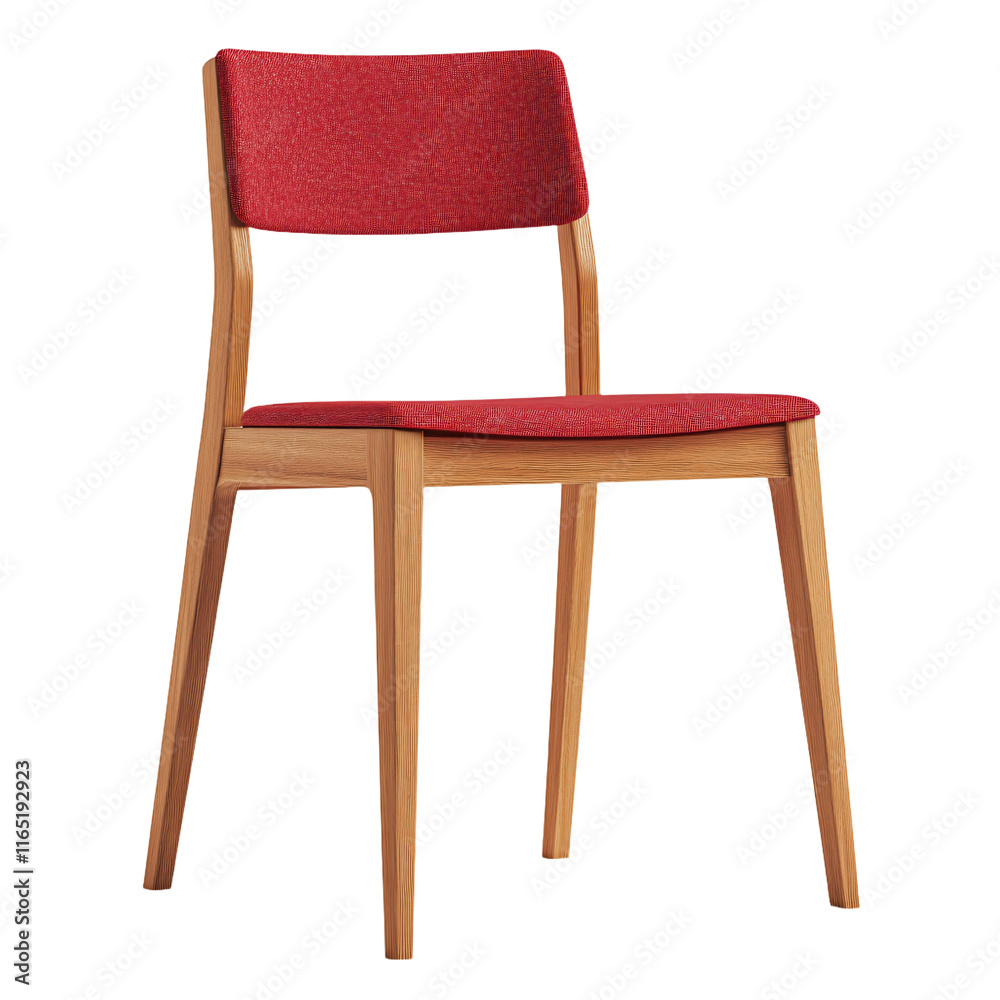 a red chair with a wooden frame and a red seat