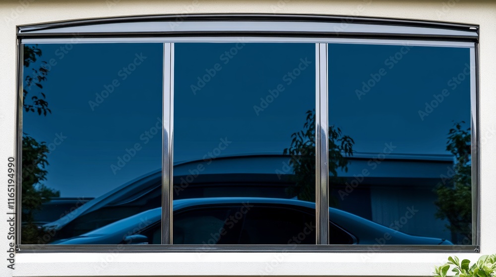 Obraz premium Side view of car window tint, ceramic film provides heat rejection and UV protection with stable color, car film installed on the glass surface of the , selected focus car tinting service