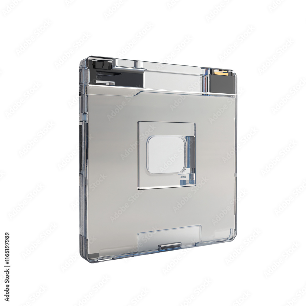 a silver electronic device with a white button a silver electronic device with a white button