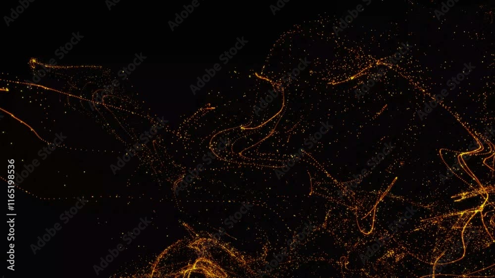Abstract fluid particles background. Gold particles for awards and other event background 4k footage for background loop animation, gold small particles moving in slow motion footage