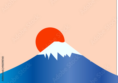 外国人旅行者に大人気の日本の世界遺産富士山の日の出のベクターイラスト