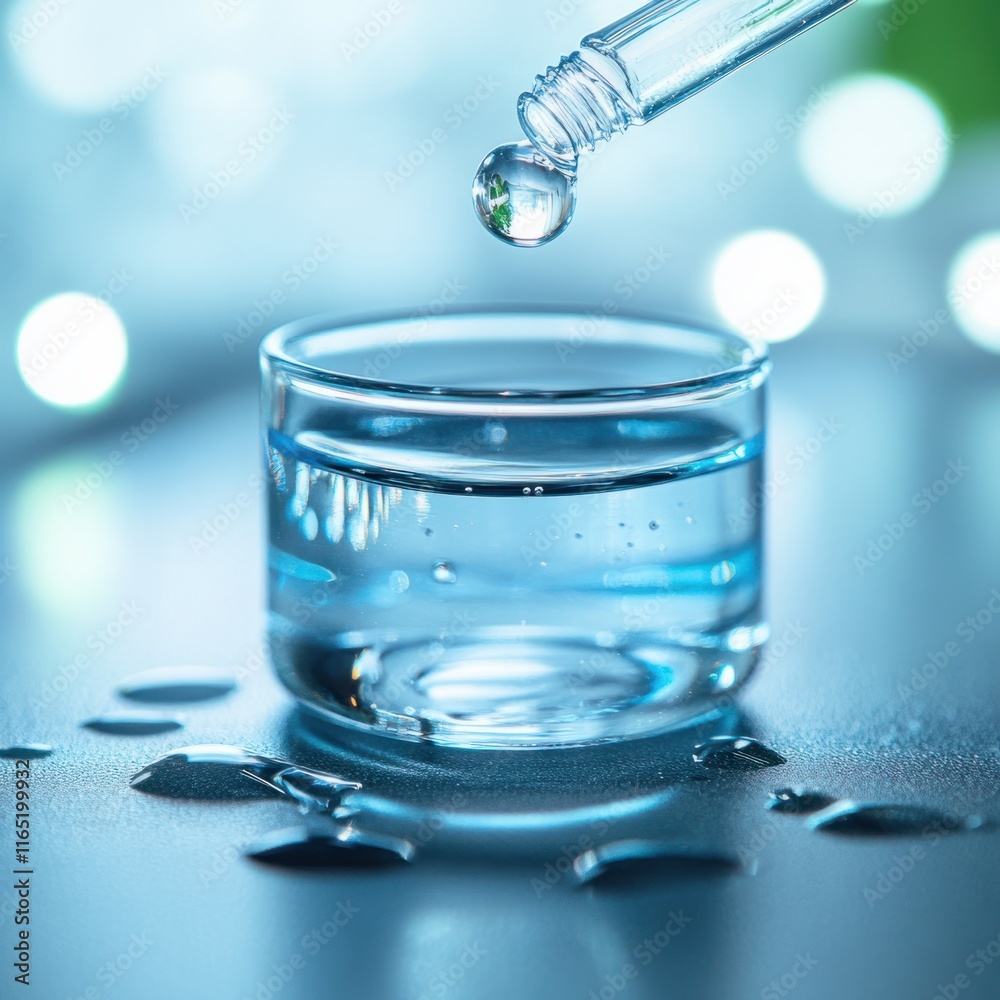Water droplet action glass container liquid science experiment indoor environment close-up view droplet precision Water droplet action glass container liquid science experiment indoor environment close-up view droplet precision