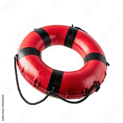 Rescue action life ring ocean shore isolated transparent background bright red colors