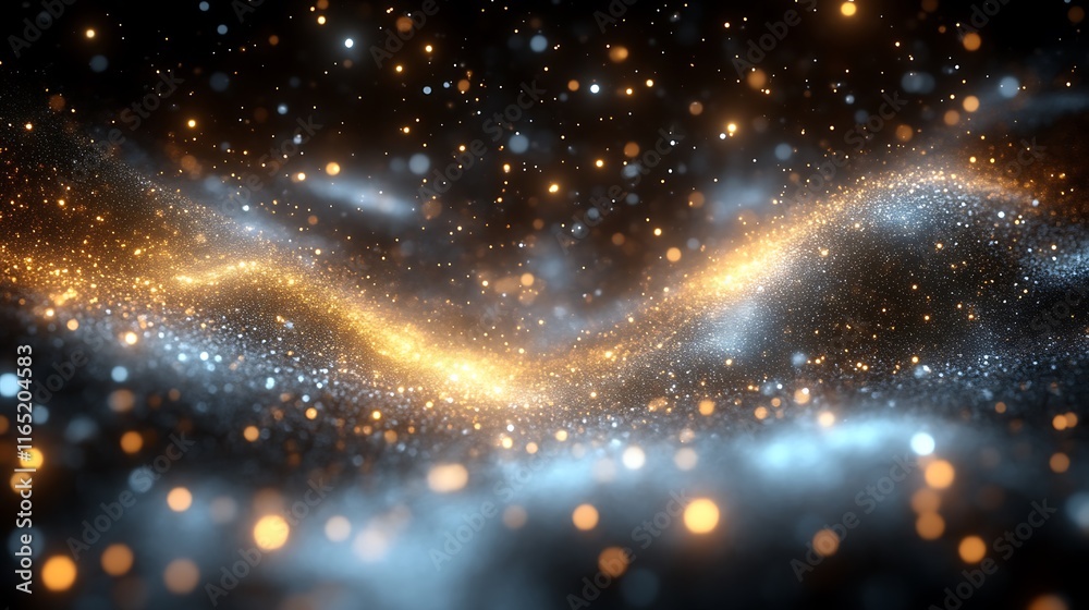 Fototapeta premium Golden and Silver Sparkling Dust Waves Abstract Background
