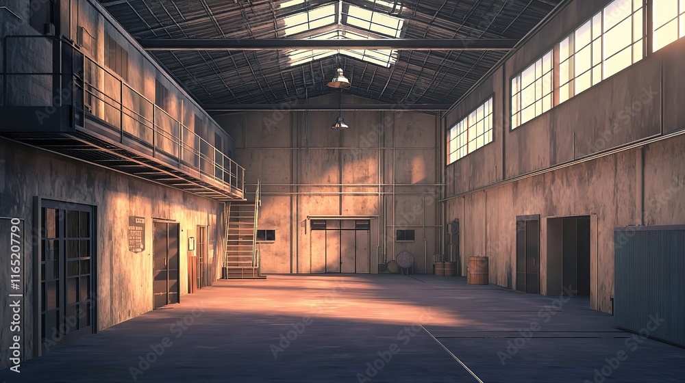 Spacious and Empty Factory Storehouse with Natural Light Details Spacious and Empty Factory Storehouse with Natural Light Details