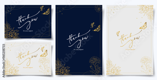 Vector Illustration Thank you card with Marigold and butterfly, greeting card design