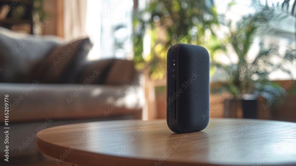 Modern Home Tech: Sleek Air Purifier on Wooden Table