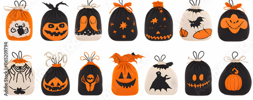 Halloween Jack-o'-lantern Treat Bags, Festive Autumn Decorations with Spooky Designs for Parties and Celebrations