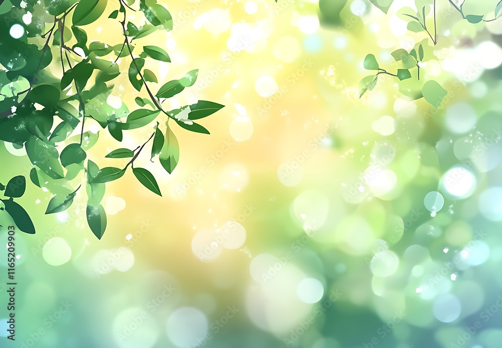 A beautiful spring background with green leaves and sunlight, A beautiful spring background with green leaves and sunlight,