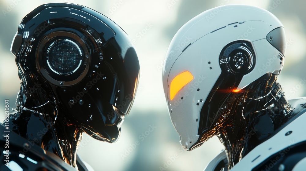 Fototapeta premium Digital Faceoff: Two Futuristic Robots Confront