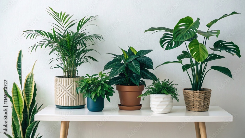 Modern Indoor Plants in Geometric Planters with Boho Minimalist Decor V5 Modern Indoor Plants in Geometric Planters with Boho Minimalist Decor V5