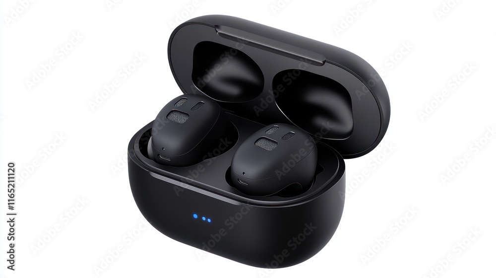 Wireless earbuds in a charging case for audio enjoyment. Wireless earbuds in a charging case for audio enjoyment.