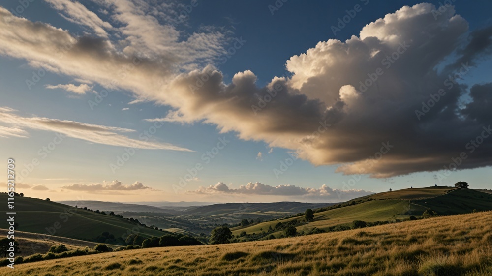 Serene Countryside Vista with Rolling Hills and Majestic Clouds V3 Serene Countryside Vista with Rolling Hills and Majestic Clouds V3