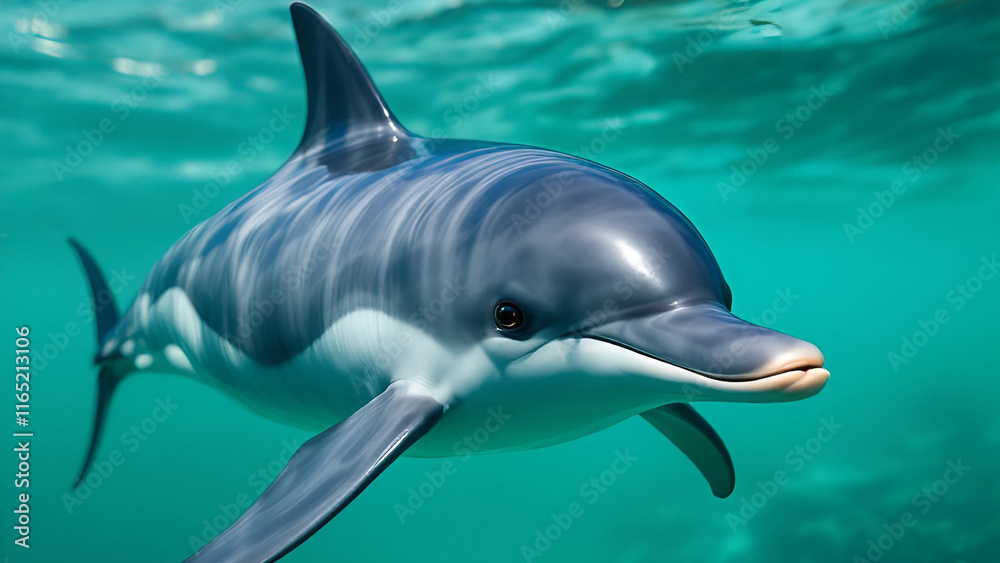 Naklejka premium Critically Endangered Vaquita Dolphin Swimming in the Clear Waters of the Gulf of California