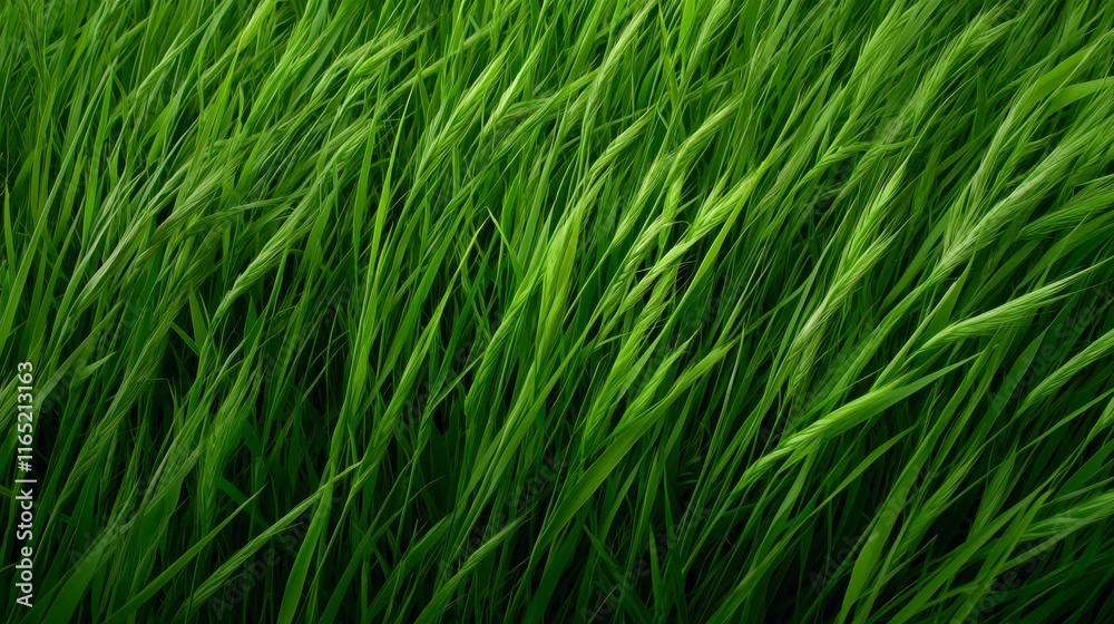 Close-up View of Lush Green Grass Blades Swaying Gently in the Breeze, Creating a Serene and Refreshing Natural Landscape Scene Close-up View of Lush Green Grass Blades Swaying Gently in the Breeze, Creating a Serene and Refreshing Natural Landscape Scene