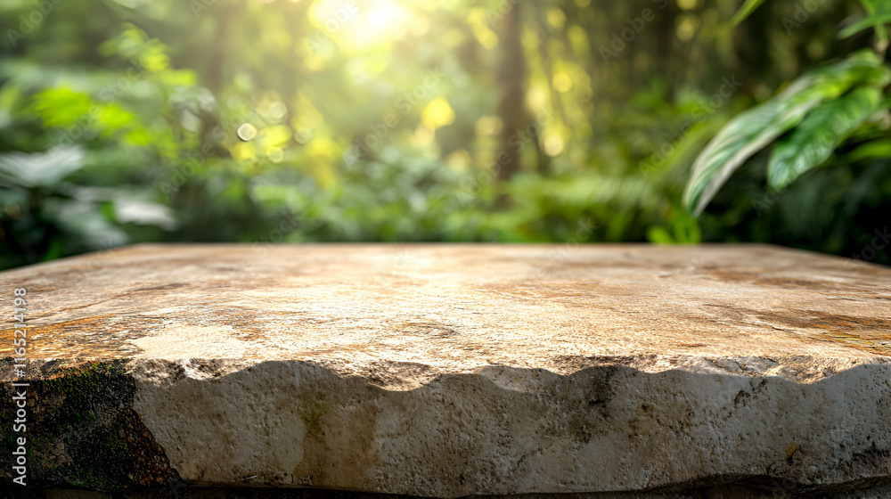 Stone Tabletop in Lush Forest: Nature's Beauty Displaying Tranquility and Serenity. Stone Tabletop in Lush Forest: Nature's Beauty Displaying Tranquility and Serenity.
