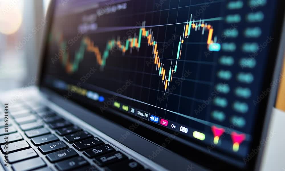 Stock Market Analysis on Laptop Screen Displaying Financial Chart and Trading Data