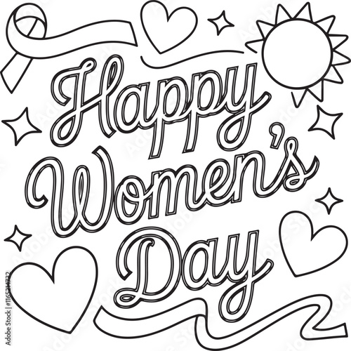 World womens day background colouring page.International women's day icon. Minimalistic design for international women's day concept.Vector illustration with silhouette women