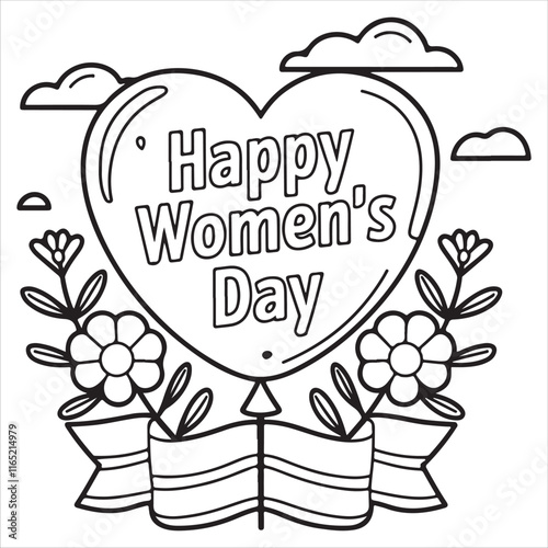 World womens day background colouring page.International women's day icon. Minimalistic design for international women's day concept.Vector illustration with silhouette women
