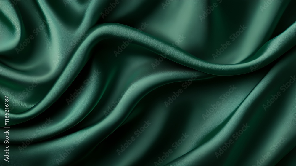 Fototapeta premium Deep Green Silk Fabric Draped Luxuriously
