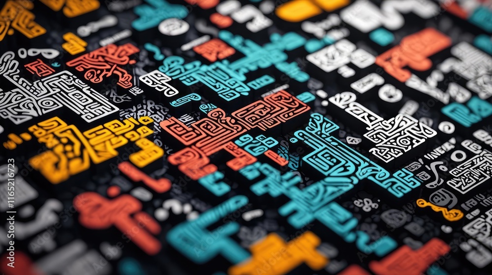 Graffiti abstract background concept. Abstract colorful digital patterns on a black background showcasing intricate designs. Graffiti abstract background concept. Abstract colorful digital patterns on a black background showcasing intricate designs.