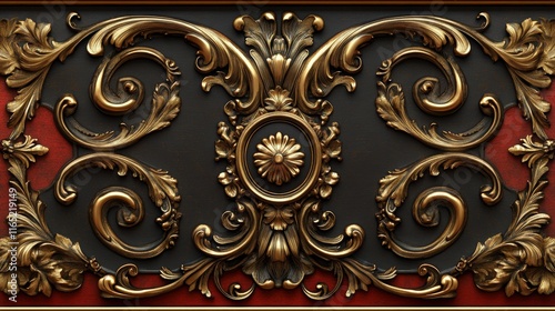 Ornate Gold and Black Rococo Panel: A Masterpiece of Baroque Design photo