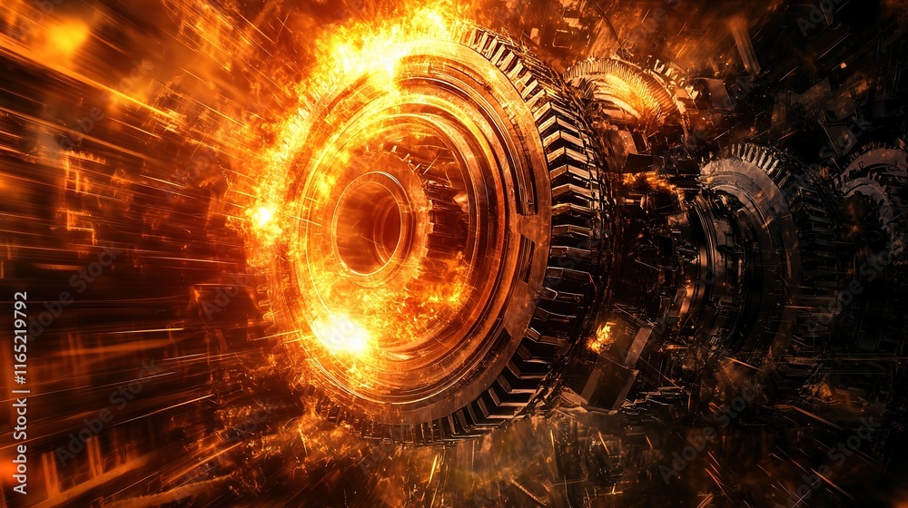Obraz premium Dynamic Engine Gear in Motion Against an Industrial Background