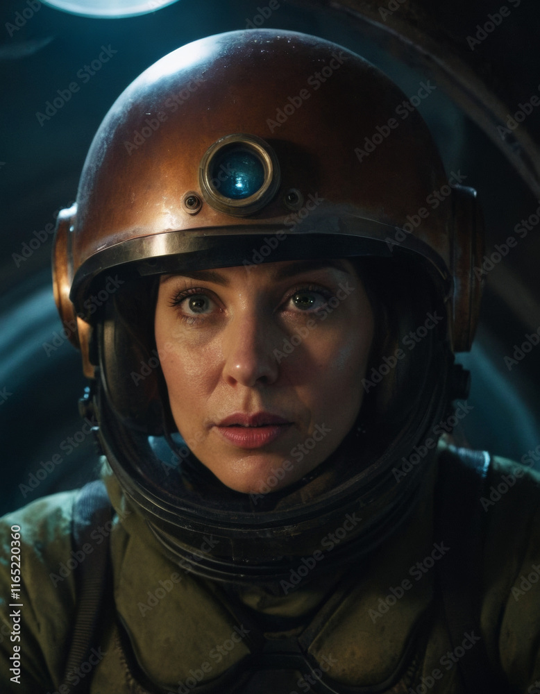 Astronaut horrified on an alien planet, damp, dark environment, with a highly realistic setting. Astronaut horrified on an alien planet, damp, dark environment, with a highly realistic setting.