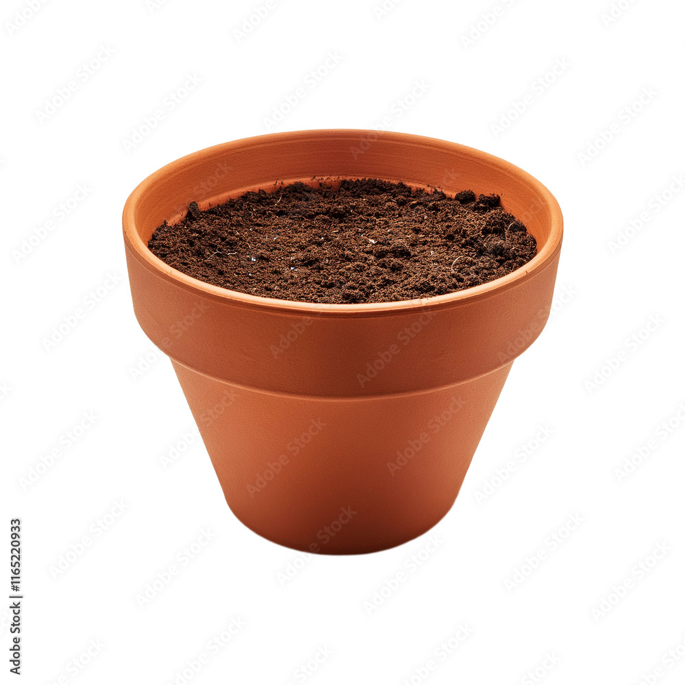 Flower earthen pot with soil on transparent background