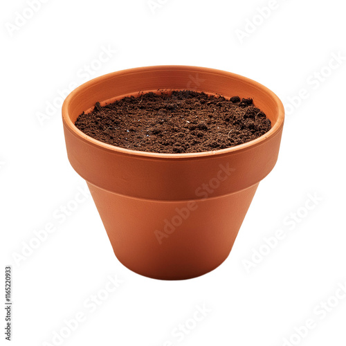 Flower earthen pot with soil on transparent background
