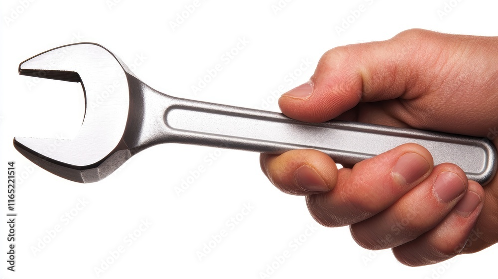 Wrench in hand tool use demonstration workshop industrial environment close-up view mechanical concept Wrench in hand tool use demonstration workshop industrial environment close-up view mechanical concept