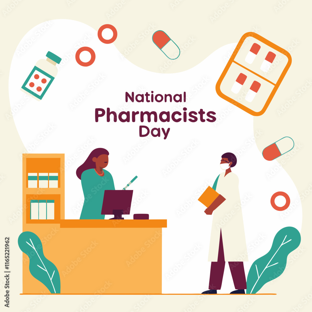 Naklejka premium World Pharmacists Day or National Pharmacists Day