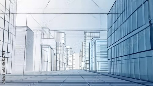 3D rendering wireframe of office buildings blue background. Concept - modern city modern architecture and designing