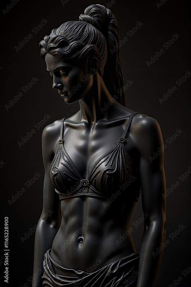 Isolated beautiful woman statue with strong abs, woman sculpture, black background, female figure, ancient style, model, workout, expression, emotional support, mental, philosophy, resilience, lonely Isolated beautiful woman statue with strong abs, woman sculpture, black background, female figure, ancient style, model, workout, expression, emotional support, mental, philosophy, resilience, lonely