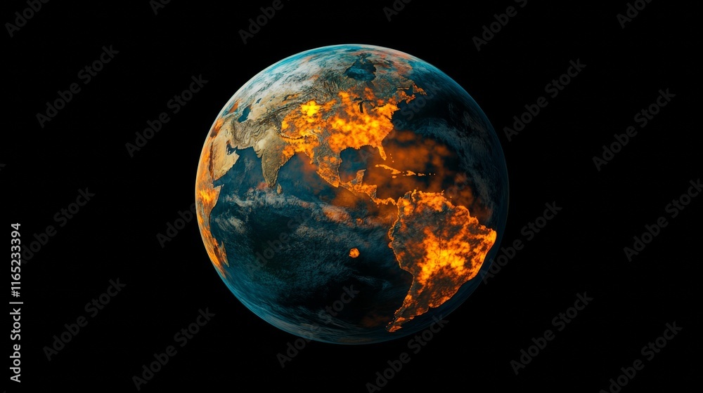 Naklejka premium Burning Planet: A fiery depiction of global warming
