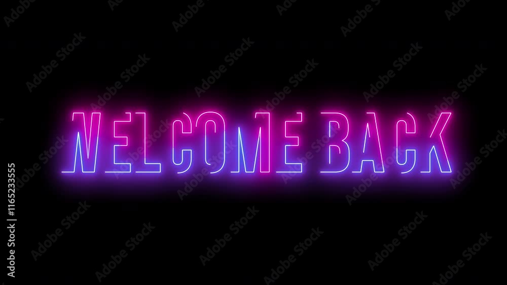 Welcome back text animation with neon effect , 4k footage video Welcome back text animation with neon effect , 4k footage video