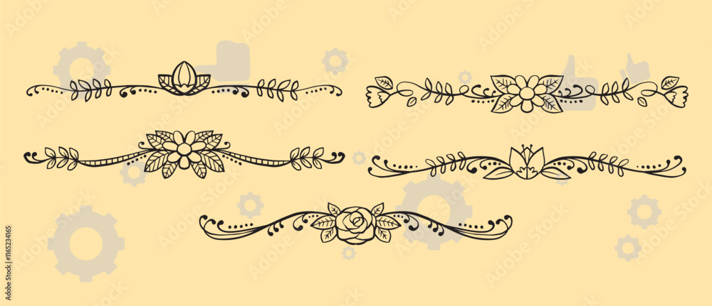 Obraz premium Hand drawn wreath set made in vector. Leaves and flowers garlands. Romantic floral design elements