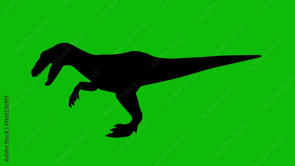 Silhouette of a velociraptor dinosaur standing idle on green screen, side view. Animal silhouettes, seamless loop 3D animation. You can easily remove the green screen using any video editor. Silhouette of a velociraptor dinosaur standing idle on green screen, side view. Animal silhouettes, seamless loop 3D animation. You can easily remove the green screen using any video editor.
