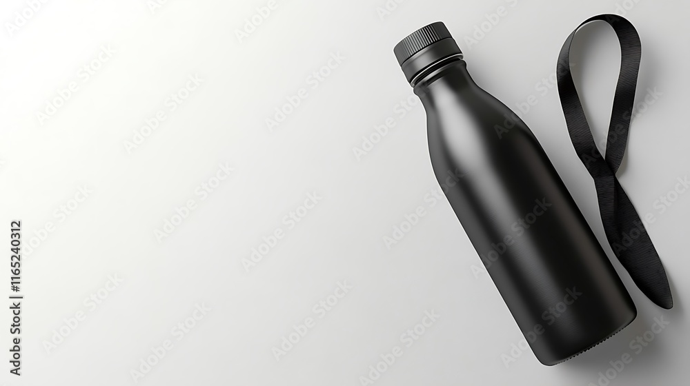 Fototapeta premium Black Matte Water Bottle Mockup with Ribbon