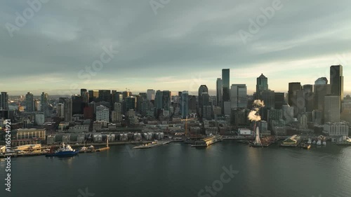 Wallpaper Mural Drone view of Seattle waterfront and Belltown neighborhood from Puget Sound perspective Torontodigital.ca