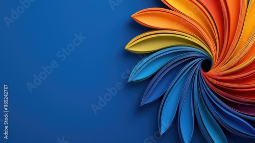 Vibrant colorful spiral design digital artwork abstract art studio setting top view creative concept